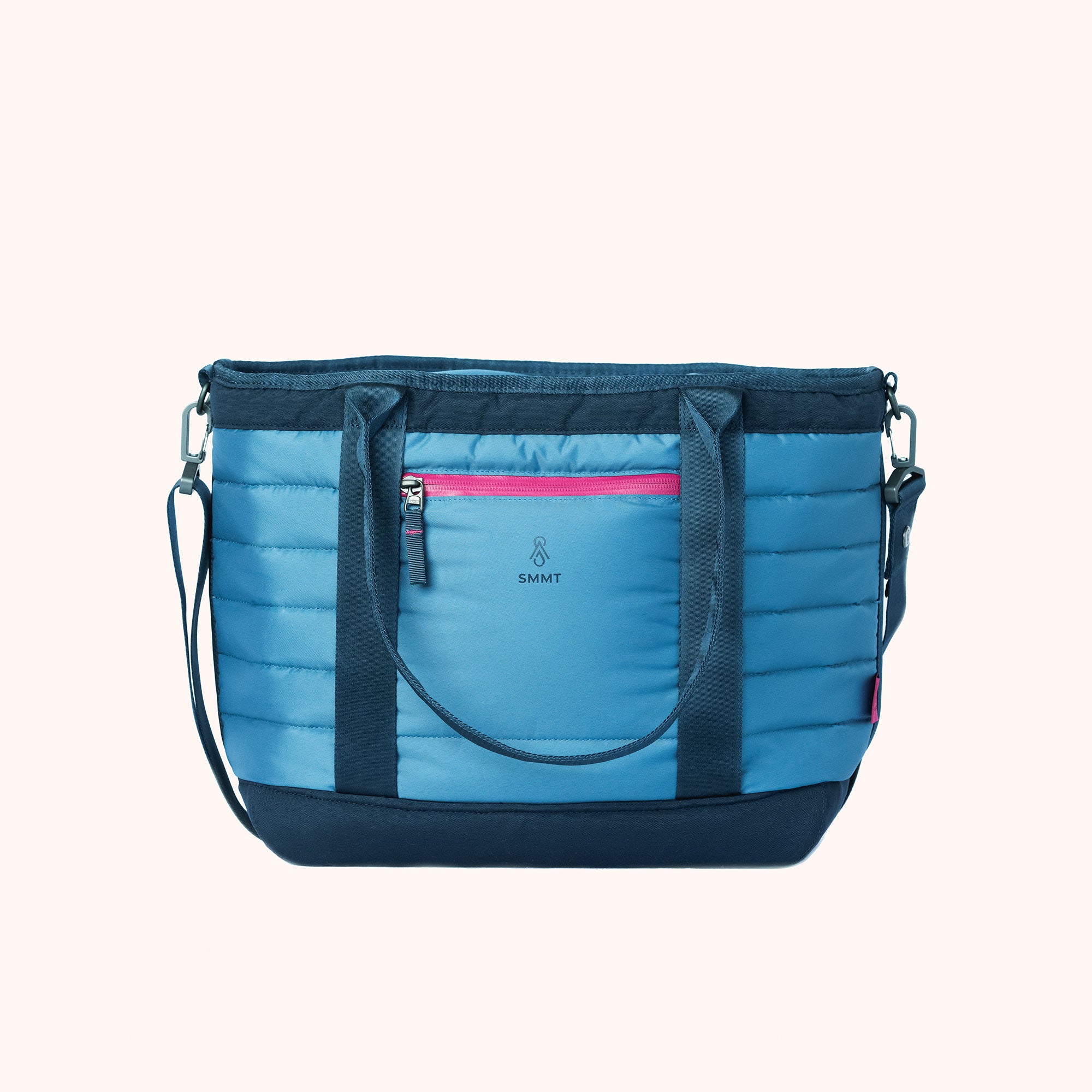 front view of the 20 liter powderloft tote bag in blue